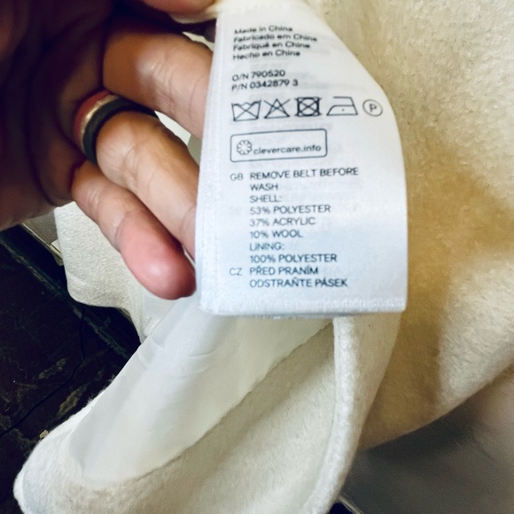 H & M Open Front Cream Mixed Wool Coat w/ Drop Sleeves - Picture 12 of 13